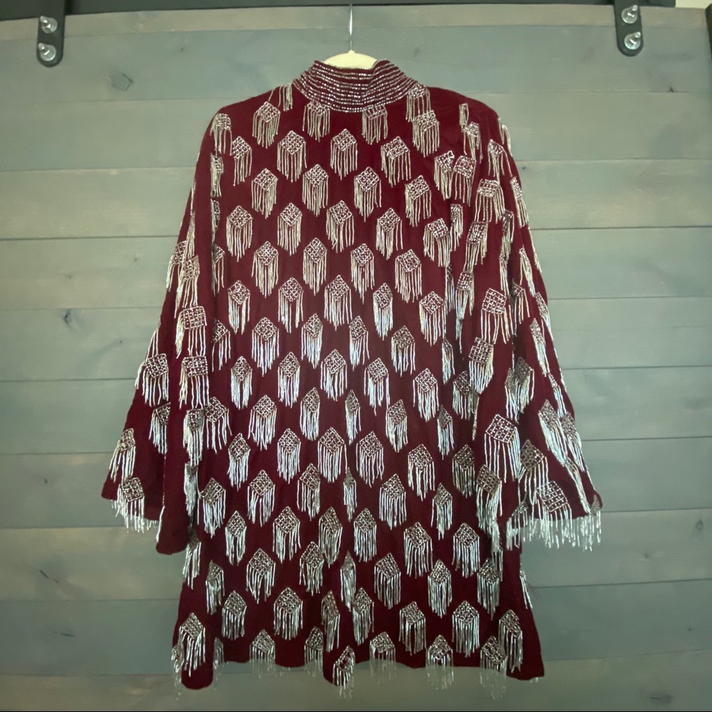 Beaded tassel velvet mini dress